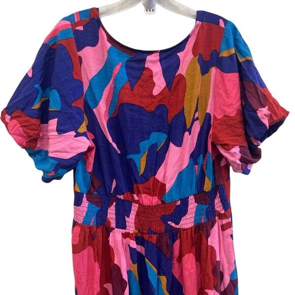 Mister zimi Zuri rayon colorful V-Neck midi dress balloon sleeve size 10 #720 - Picture 5 of 13